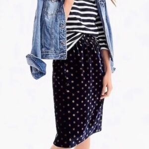 J. Crew Blue Womens M Gold Star Pull-on Skirt Velvet Plush Elastic-Waist NWT